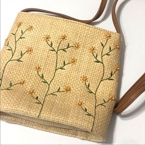 Vintage Floral Fossil Crossbody Straw Embroidered Bag Purse